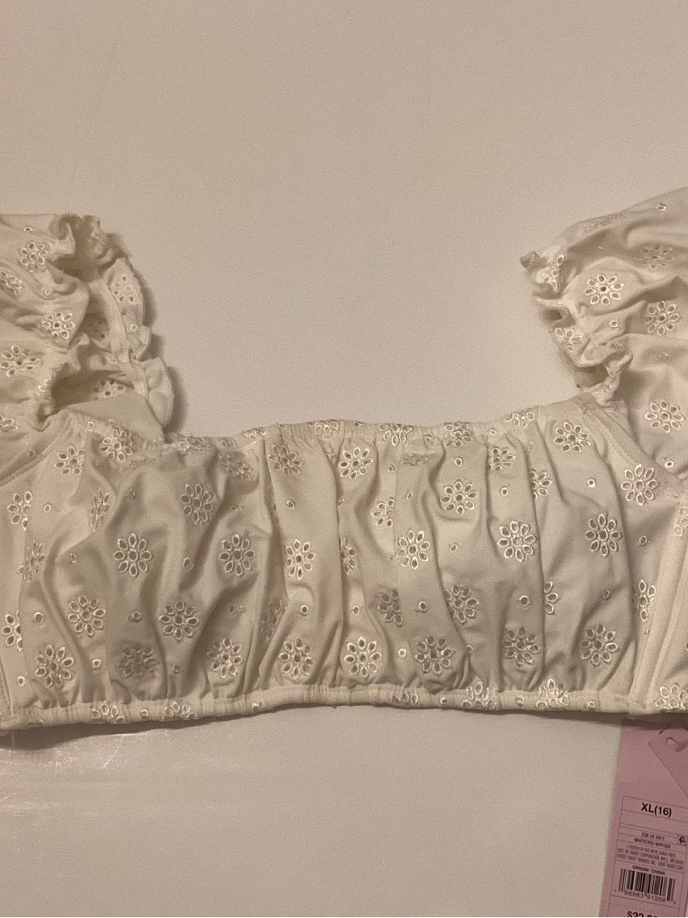 Target Cream Eyelet Ruffle-Trim Cropped Top